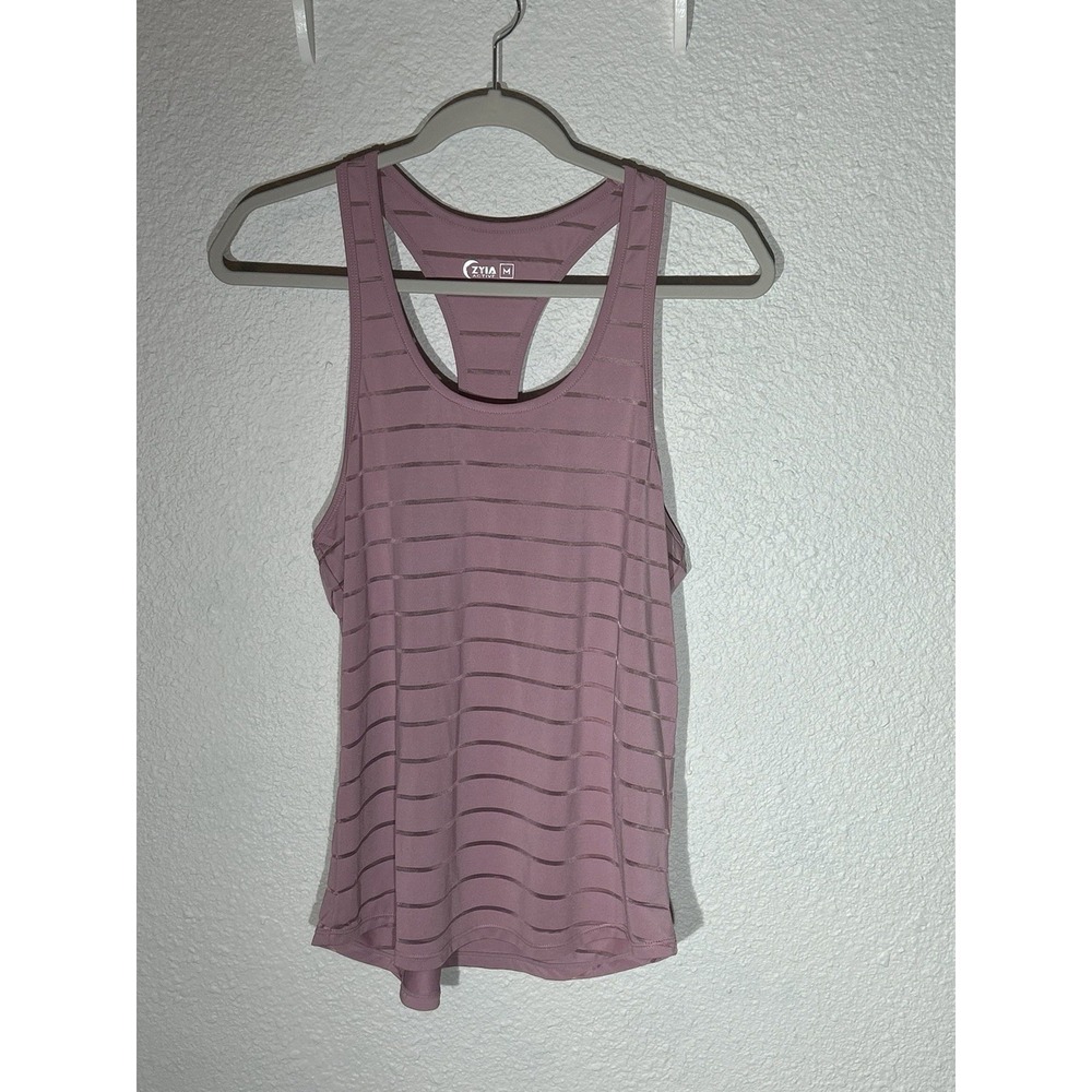 Zyia Active Med Race back Tank Top Lightweight Pink Stripped With Mesh